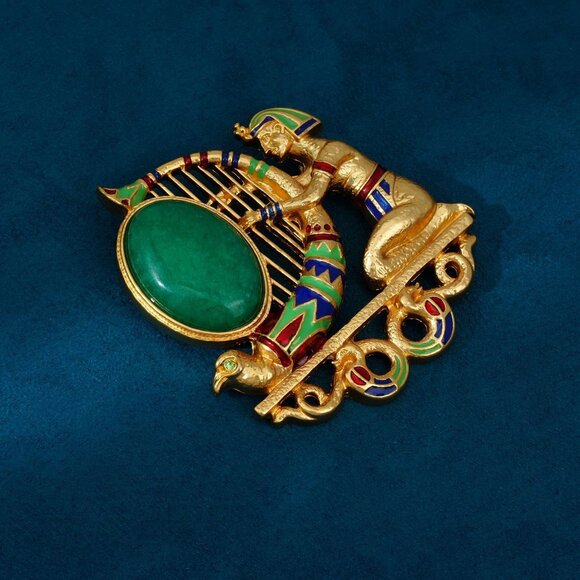 💎 LUXE ANCIENT EGYPTIAN Style Pin - Pharaoh, Harp & Bird Design - Statement! - Picture 4 of 5